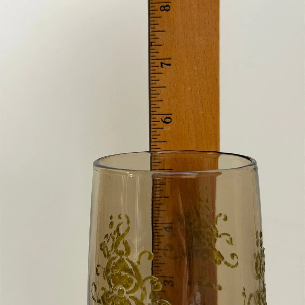 Set of Four Vintage Libbey Glasses Smokey Brown Hand Painted Victorian Gold 12oz